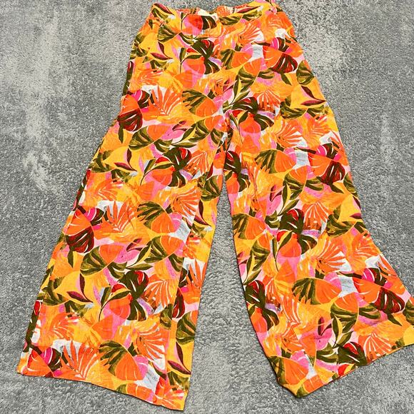 CC California Linen Pants Womens Small Colorful Tropical Floral Pull-On Wide Leg - Picture 1 of 9